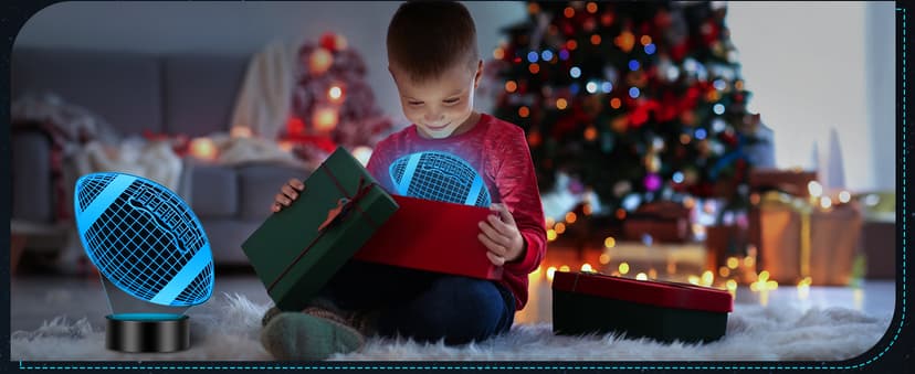 Linkax Football Gifts Stocking Stuffers for Kids Teens Boys Girls, Rugby 3D Illusion Night Light Christmas Gifts for Kids, 6 7 8 9 10 11 12 13 Year Old Birthday Presents Room Decor, Toys for Ages 8-13