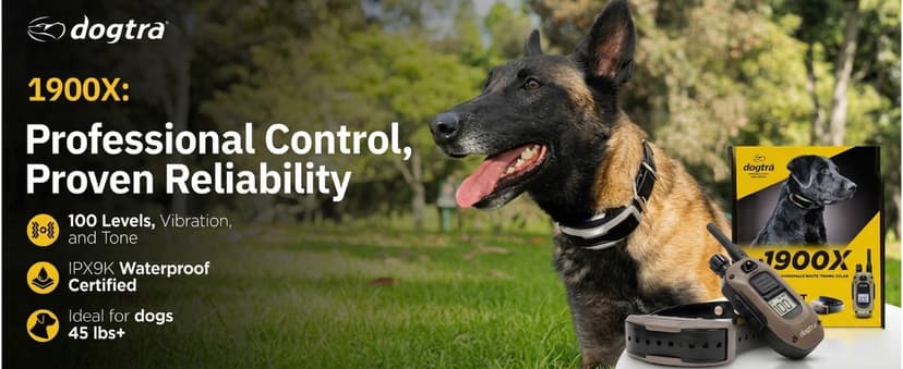 Dogtra 1900X E-Collar for Dog Training - 3/4 Mile Range, for Dogs 35 lbs+, IPX9K Waterproof, 100 Stimulation Levels, Vibration, Tone, Rechargeable - Ideal for Dog Owners and Professional Trainers