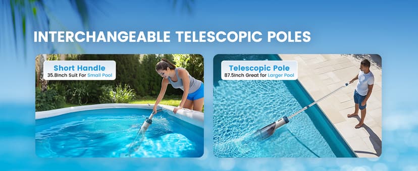 ENHULK Pool Vacuum for Above Ground Pools, 2025 Upgraded 13.4" Wide Head & Telescopic Pole, 18.5 GPM Suction, 60 Min Runtime, Cordless Handheld Rechargeable Pool Cleaner for Inground Pools (Blue)