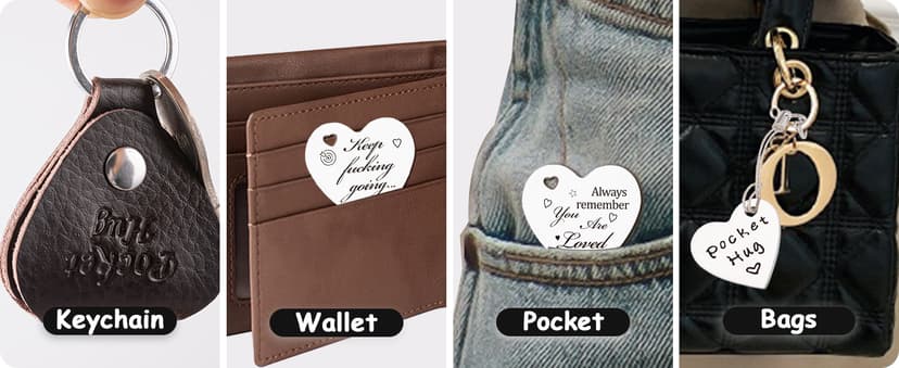 Qunrwe Pocket Hug Token,Long Distance Gifts Keepsake,Double Sided Inspirational Thinking of you Gift with Leather Keychain