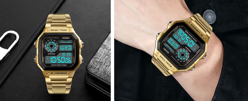 FANMIS Men's Luxury Digital Quartz Waterproof Wrist Watches Dual Time Countdown Alarm Stopwatch Backlight Multi-Function Watch