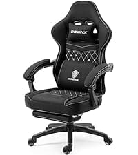 Dowinx Gaming Chair Fabric with Pocket Spring Cushion, Massage Game Chair Cloth with Headrest, Ergonomic Computer Chair with Footrest 290LBS, Black