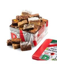 David's Cookies Merry Christmas Assorted Brownies & Crumb Cake Gift Tin 16pcs - Delicious, Fresh Baked Snacks, Gourmet Chocolate Fudge Slices, Brownies, Ideal Gift for Christmas Holidays