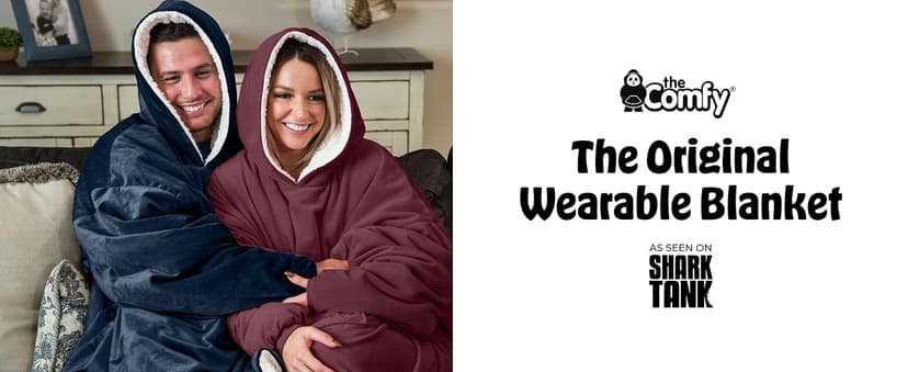 THE COMFY Original | Sherpa Lined Microfiber Fleece Wearable Blanket, Oversized Design with Hood and Pocket from Shark Tank