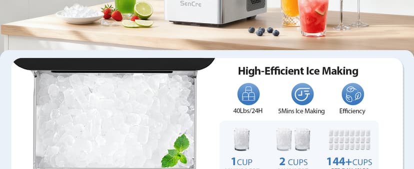 Nugget Ice Maker 40lbs/Day, Countertop Ice Maker Soft Chewable Ice, Ice Makers One-Click & Self-Cleaning, Crushed Pellet Ice Machine with Scoop&Basket for Home/Kitchen/Office, Stainless Silver