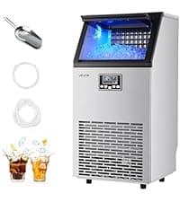 VEVOR Commercial Ice Maker Machine, 130Lbs/24H with 33Lbs Storage, 45 Cubes per Cycle, Stainless Steel Freestanding & Under Counter Ice Maker with LED Display & Self-Cleaning, for Home Bar Restaurant