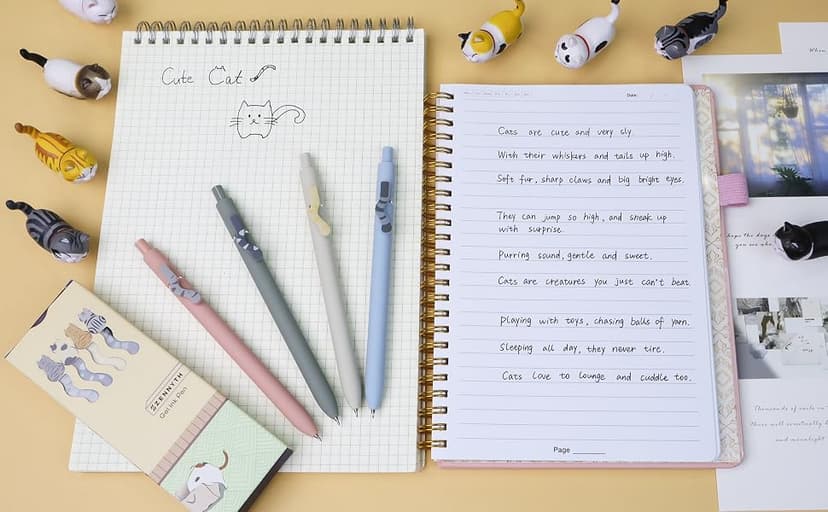 UIXJODO Cat Pens, 4 Pcs 0.5mm Cute Kawaii Black Ink Pens Fine Point Smooth Writing Pen, High-End Series Cat's Tail Retractable Pen for Journaling Note Taking (4 Pcs Cat) B0BRFT21L7