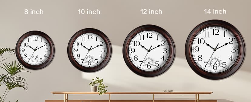 KECYET 8.5 Inch Outdoor Wall Clock with Thermometers, Vintage Silent Wall Clocks Battery Operated, Retro Non-Ticking Clock Decorative for Living Room, Patio, Kitchen, Office, Bathroom, Bedroom(Bronze)