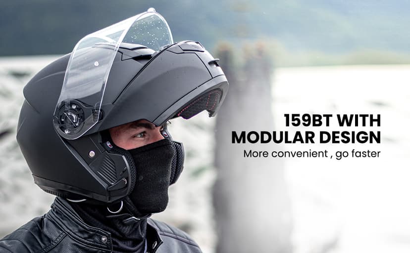 ILM 159BT Bluetooth Modular Motorcycle Helmet 2-3 Riders Intercom Full Face Flip up Casco DOT with Face Mask (MatteBlack, L)