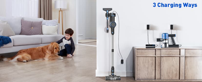 Cordless Vacuum Cleaner, 8 in 1 Powerful Suction Lightweight Vacuum Cleaner for Home, LED Display, 3 Suction Modes, 45Mins Detachable Battery Vacuum for Hard Floor Carpet Pet Hair