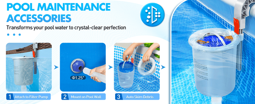 DeeprClean Above Ground Pool Surface Skimmer, Automatic Pool Skimmer for Top of Water, Wall Mount Surface Skimmer with Removable Skimmer Basket, Floating Pool Filter Pool Cleaning Maintenance Kit
