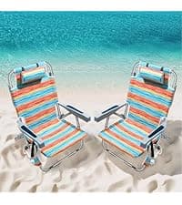 PASAMIC Backpack Beach Chair for Adults Portable, Lay Flat Reclining Beach Chair with 5 Positions, Tall Heavy Duty Folding Chairs with Cup Holder, Cooler Pouch, Towel Bar, Multicolor Stripe