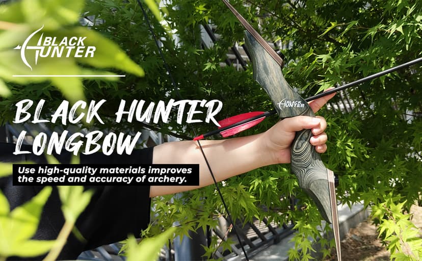 Black Hunter Archery Takedown Bow Longbow American Longbow Adult Right Hand Hunting Wood Bow 60",30-60lbs Target Practice