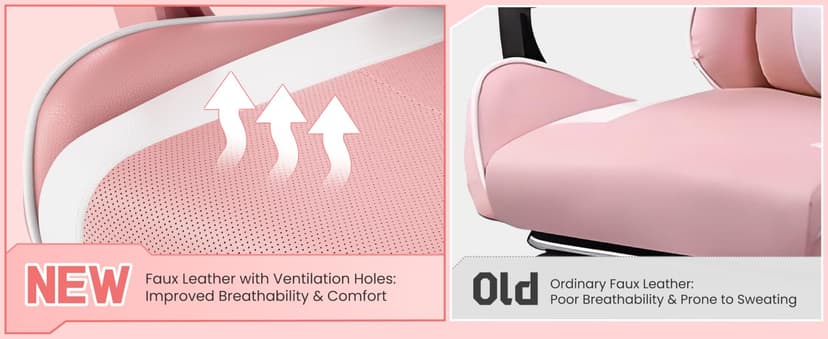 Yaheetech Gaming Chair, Video Game Chair with Massage Lumbar Support and Footrest Height Adjustable Ergonomic Computer Chair with Swivel Seat and Headrest, Pink/White