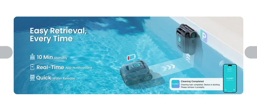 AIPER Scuba V3 AI Vision Cordless Robotic Pool Cleaner, Include Wireless Charging Dock, Smart Waterline Parking & Featherlight Design, Micromesh Multi-Layer Filtration, Grey