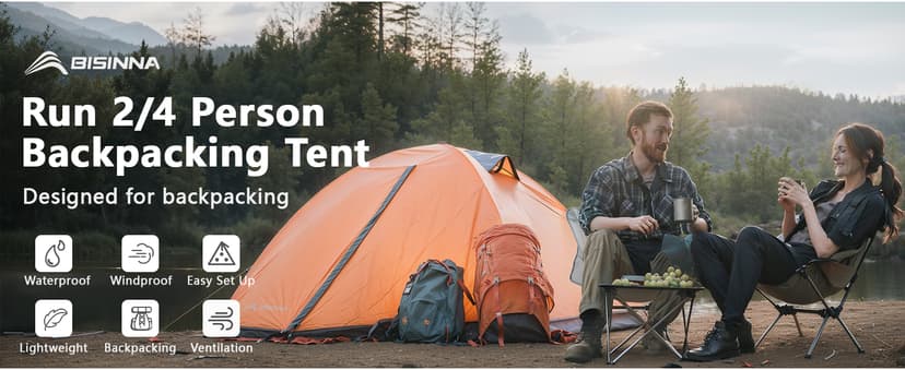 BISINNA 2/4 Person Camping Tent Lightweight Backpacking Tent Waterproof Windproof Two Doors Easy Setup Double Layer Outdoor Tents for Family Camping Hunting Hiking Mountaineering Travel