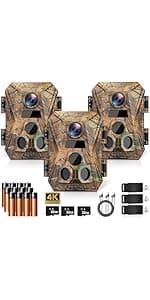 Trail Camera 3 Pack 36MP 1920P HD Game Camera with SD Cards, 0.2s Trigger Time Infrared Night Vision Motion Activated, IP66 Waterproof 2.0''LCD Wildlife Camera for Monitoring