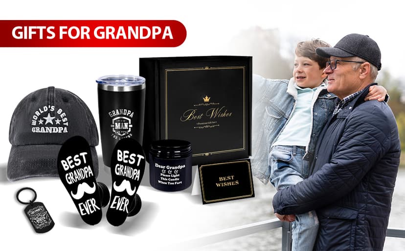 Tecanne Birthday Gifts For Grandpa - Fathers Day Gift Box Baskets For Grandpa, Husband, Men Best Christmas Package Gift Ideas