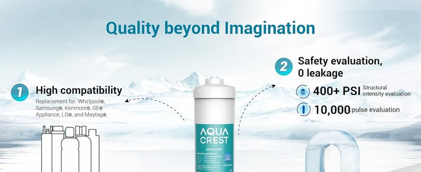 AQUA CREST INL-PLUS 5 years Inline Water Filter for Refrigerator and Ice Maker, High Capacity, 1/4-Inch Direct Connect Fittings, Easy Installation, Reduces Chlorine, Sediment, Bad Taste & Odor