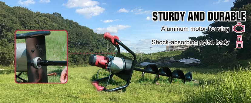 DC HOUSE 1500W Electric Post Hole Digger Earth Auger Hole Digger Auger Digging Tools with 6" Digging and Extension Rods for Farmland Garden Plant