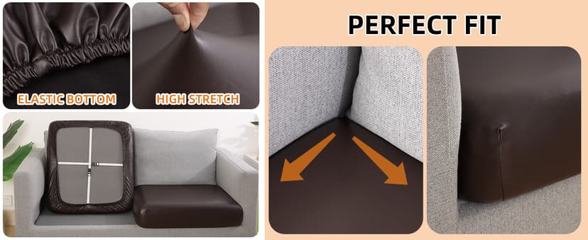 YISUN PU Leather Couch Cushion Cover, Waterproof Stretch Sofa Cushion Slipcovers, Faux Leather RV Chair Seat Covers, Loveseat Cushion Cover Replacement Chair/Furniture Protector, 2Pcs(Black)