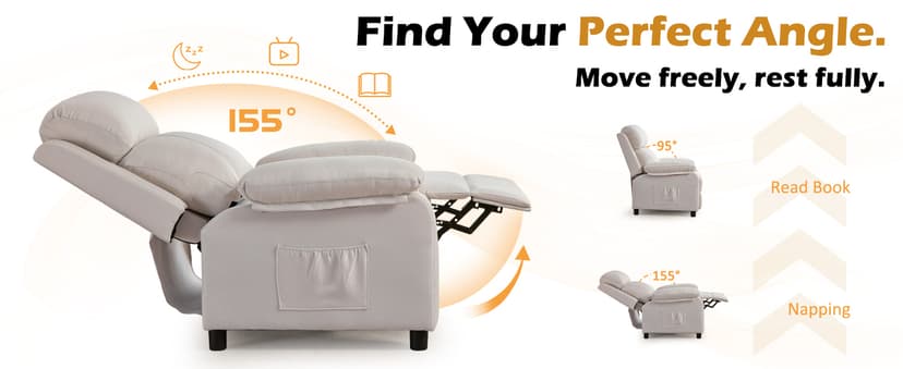 Korser Recliner Chair, Living Room Chairs for Adults, Padded Deep Seat Reading Chair with Side Pockets, Small Recliners for Small Spaces, Lounge Chair for Living Room, Bedroom, and RV (Linen)