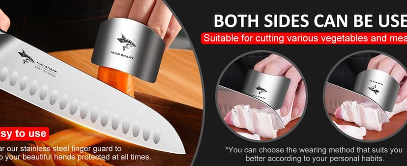 MAD SHARK Chef Finger Guards for Cutting with Gift Box, 2pcs Premium 304 Stainless Steel Finger Protectors for Cutting, Slicing and Chopping Vegetables, Fruits and Meat, Avoid Hurting Kitchen Tools