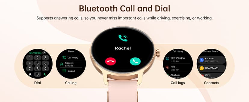 Smart Watch for Women, 1.27" AMOLED Screen Smartwatch with Answer/Make Call for iPhone/Android/Samsung, Fitness Tracker with 120+ Sport Modes, Heart Rate/Sleep/Health Monitor, IP68 Waterproof, 2 Bands