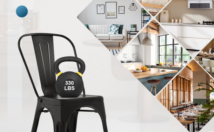 FDW | Metal Dining Chairs | Set of 4 | Black | Stackable Tolix Side Chairs with Backrest | Scratch-Resistant | Non-Slip Feet | Indoor/Outdoor Use | 330 lbs Capacity | for Kitchen & Restaurant