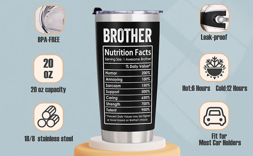Breezy Valley Brother Gifts, Gifts for Brother from Sister Brother - Best Gifts for Older Little Brother Adult, Funny Brother Birthday Gifts Ideas for Brothers, Presents for Brother Tumbler Coffee Cup