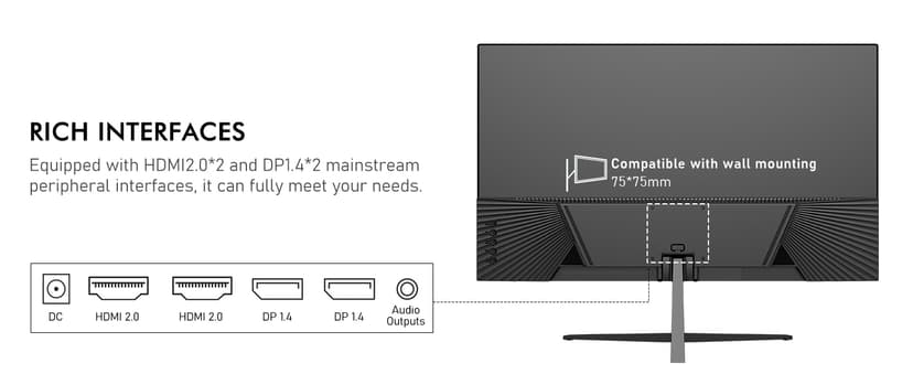 Gawfolk 27 inch IPS 2K QHD (2560×1440) Computer Monitor 75Hz Gaming PC Screen, 1ms,Adaptive Sync,100% sRGB, 1.07 Billion Colours, HDMI2.0、DisplayPort 1.4, Built-in Speaker - Black
