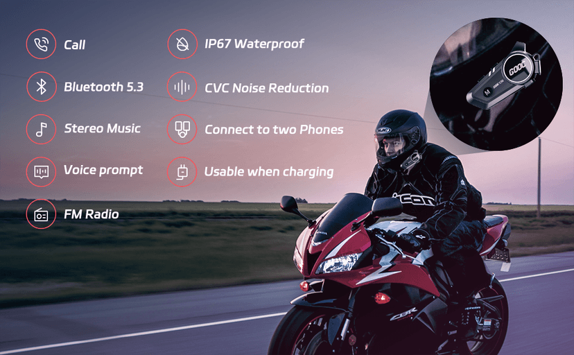 Motorcycle Bluetooth Headset Helmet Speakers Long Battery Life Helmet Headphone with Noise Cancellation&Music Sharing Ultra-Thin Wireless Bluetooth Headphones for All Helmets