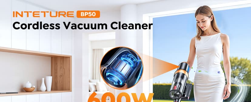 Cordless Vacuum Cleaner, 600W 50KPA 65Mins Vacuum Cleaners for Home, Upgraded Stick Vacuum with Extra Mattress Cleaning Tool, Self-Standing, Anti-Tangled Vacuum Cordless for Pet Hair/Floors/Carpets