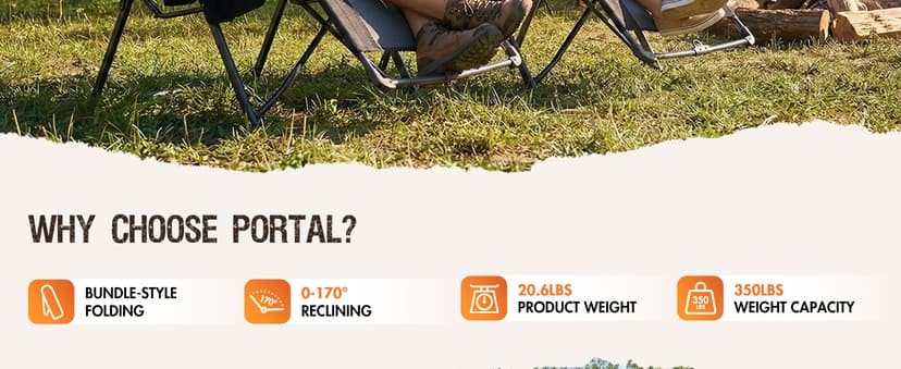 Portal Portable Zero Gravity Chair, Lounge Chair Outdoor Oversized Zero Gravity Chair Folding Lounge Chair with Adjustable Pillows and Cup Holder for Poolside Backyard and Lawn, Support 350lbs