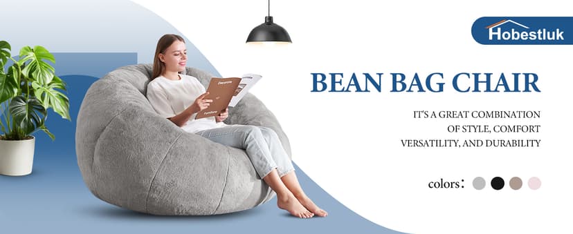 Hobestluk Bean Bag Chairs Large Bean Bag Couch for Adults Stuffed Sofa Chair Comfy Giant Bean Bag Chair with Spacious Design for Reading, Playing or Relaxing (Grey)