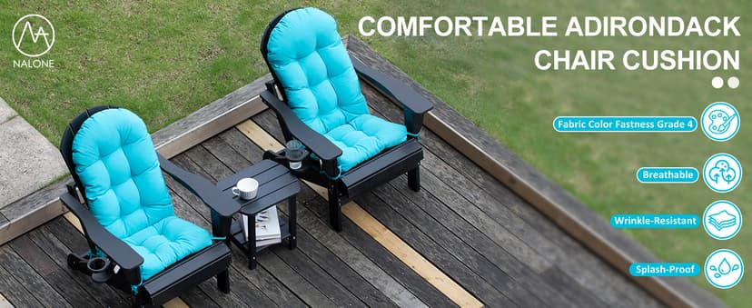 nalone 2 Pack Adirondack Cushion Rocking Chair Cushions High Back Adirondack Chair Cushion with Ties Patio Cushions for Outdoor Furniture (2 Pack, Blue)