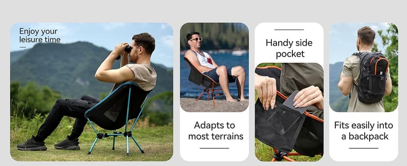 MARCHWAY Lightweight Folding Camping Chair, Portable Foldable Compact for Outdoor Camp, Travel, Beach, Picnic, Festival, Hiking, Backpacking, Supports 330Lbs (Orange)