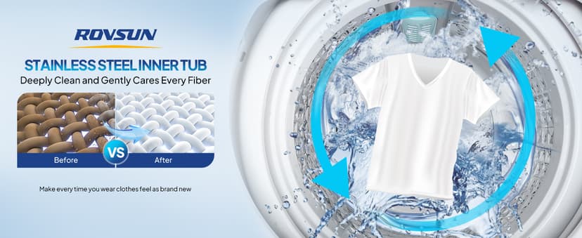 ROVSUN 30LBS Washing Machine, Full-Automatic Portable Washer with Stainless Steel Drum, Electric Laundry Machine, Washer and Spin Dryer Combo with Drain Pump for Home, Apartment