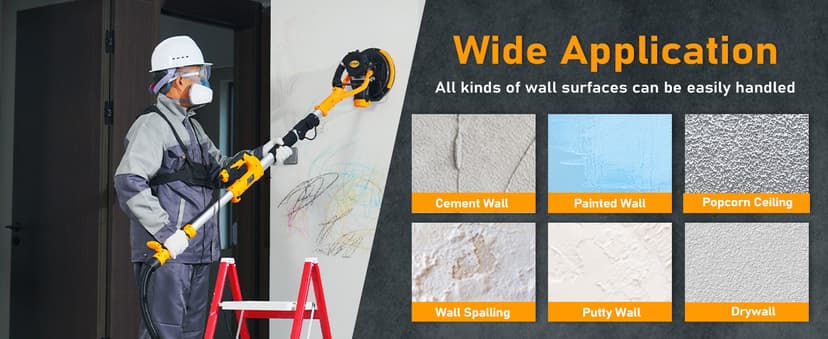 GEVEELIFE Drywall Sander, 880W 7.33A Electric Drywall Sander with Vacuum Dust Collector, 5 Variable Speed 1000-2100RPM, LED Light, Foldable & Extendable Handle, 12 Sanding Discs (Dark Orange)