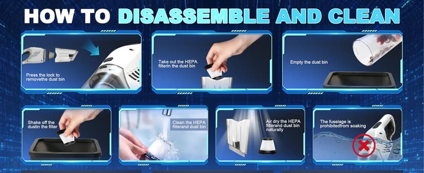 EABOSON Handheld Vacuum Cordless, 16000PA High Power Suction Hand Held Car Vacuum Cleaner Portable with Washable Filter & Multi Accessories, Rechargeable Dust Busters for Car Home Office and Pet Hair