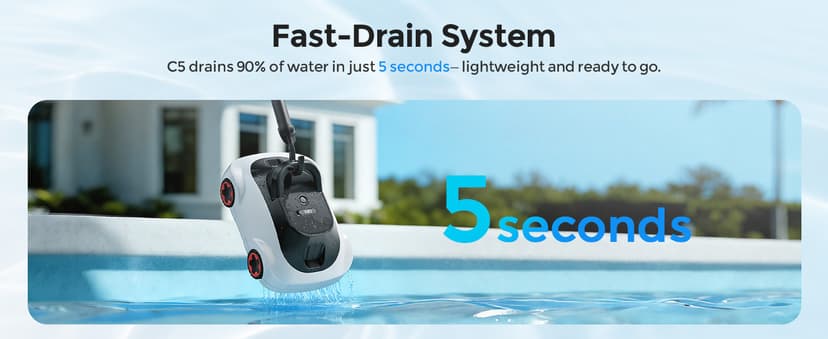 C5 Cordless Robotic Pool Cleaner with 180-Min Runtime, 2.7L Large Filter Basket & Self Parking, Pool Vacuum for Above-Ground Flat Pools up to 2200 Sq.Ft