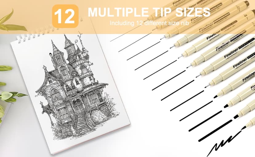 Micro Fineliner Black Drawing Pens,12 Waterproof Watercolor Painting Art Supplies Adults Anime Gifts Artist Fine Line Marker Archival Ink Micron Set Sketch Outline Manga Sketching Zentangle Teen Stuff