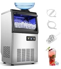 90LBS/24H Commercial Ice Maker Machine, Undercounter or Freestanding Stainless Steel Ice Machine with 25LBS Storage, 32 Cubes/Cycle, Self-Cleaning & Quiet Operation for Home, Bar, Restaurant