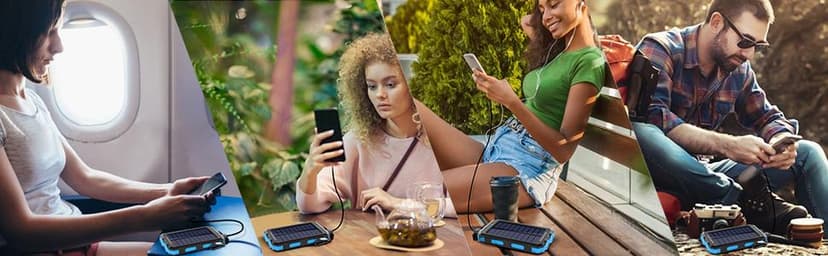 Solar Charger Power Bank, 20000mAh Portable Outdoor Waterproof Solar Battery Charger, Camping External Backup Battery Pack USB C Ports Input/Output, 2 Led Light Flashlight with Compass (Blue)