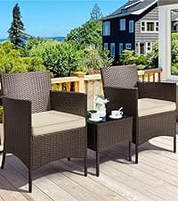 Yaheetech Set of 2 Stackable Outdoor Rattan Dining Chairs, All-Weather Firepits Armchair w/Armrests, Steel Frame for Garden, Patio, Deck, Yard, Poolside, Gray