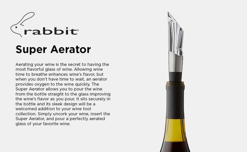 Rabbit W6127 Wine Aerator and Pourer, Clear and Stainless Steel Design, Easy to Use for Enhancing Wine Flavor and Smooth Pouring