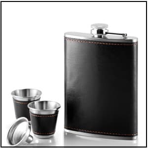 Hip Flask Gift Set, Hip Flasks for Liquor for Men with Black Leather Cover, 8 Oz Hip Flask Set, 18/8 Stainless Steel Hip Flasks for Liquor with 2 Cups & Funnel, Flasks for Liquor for Men Gift Box1