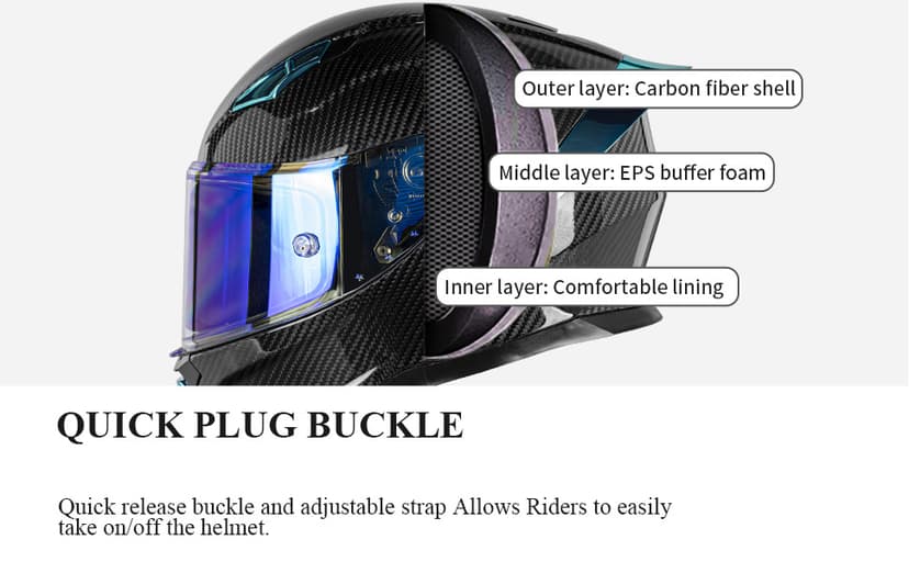 Carbon Fiber Full Face Motorcycle Helmets with Spoiler Sport Touring Street Motorcycle Helmet - Bluetooth Ready Speaker Pockets