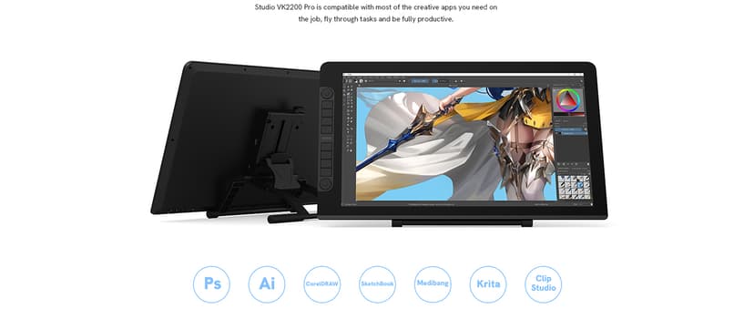 VEIKK VK2200PRO 21.5 Inch Drawing Tablet with Screen,99% sRGB Graphics Tablet,16384 Levels Pen Pressure Drawing Pad for PC,Adjustable Stand,2 Battery-Free Stylus,Compatible with Windows Mac Linux