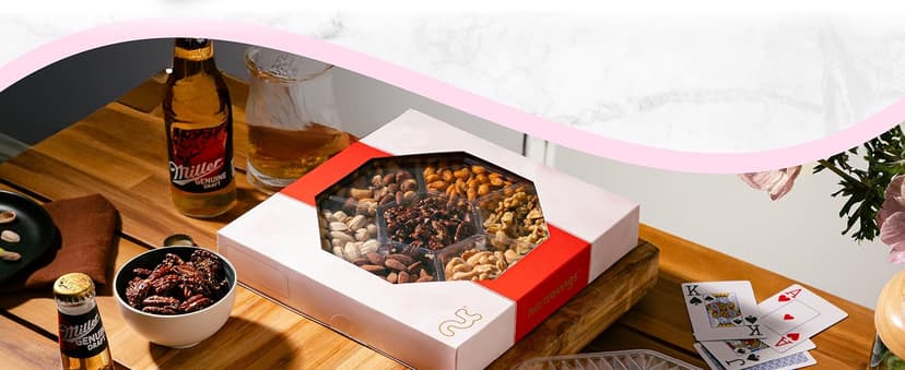 NUT CRAVINGS - Diwali Mixed Nuts Gift Basket in Red Gold Box (7 Assortments, 1 LB) Food Arrangement, Healthy Snack Care Package, Food Assortments